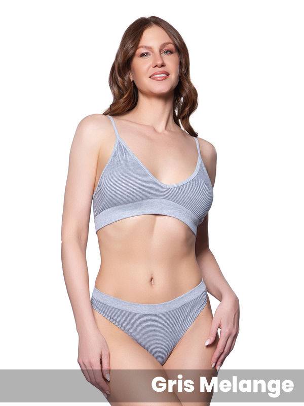 Conjunto Top Con Colaless Melange Rayado Sin Costura