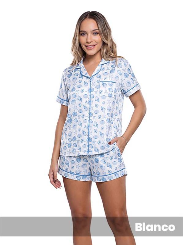Pijama Camisero Estampado Manga Corta Y Short