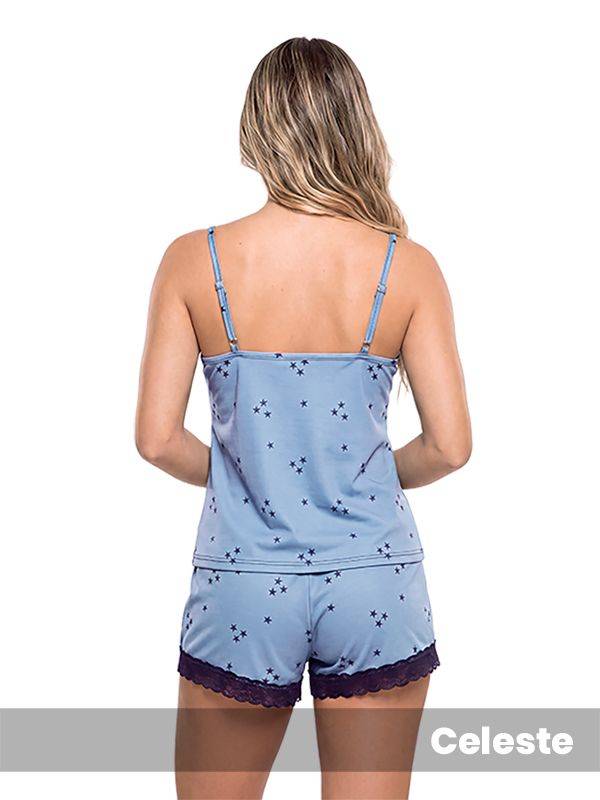 Pijama Spun y Puntilla Estampado Con Bretel y Short