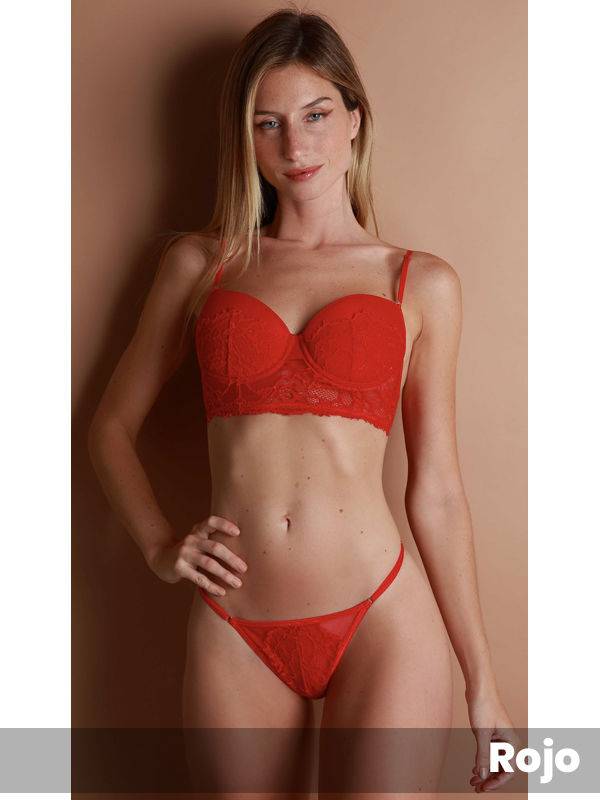 Conjunto Soft Bustier Y Puntilla Y Tul Con Tangaless