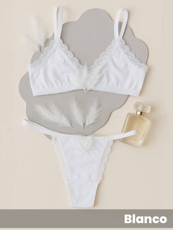 Bralette en algodón y lycra y puntilla con tangaless