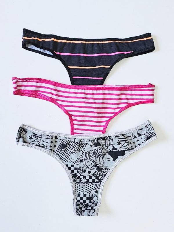 Pack x3 bombacha colaless en algodón y lycra estampado