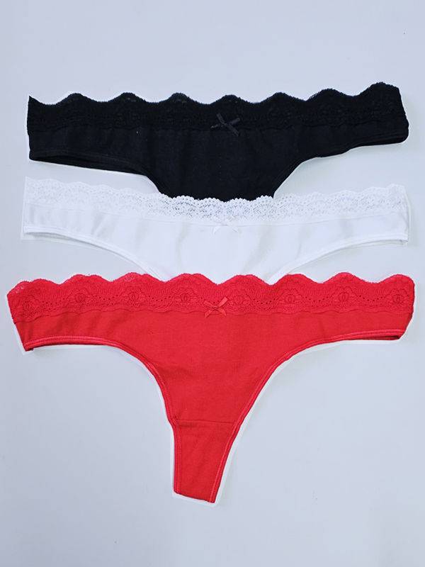 Pack x3 bombacha colaless en algodón y lycra y puntilla