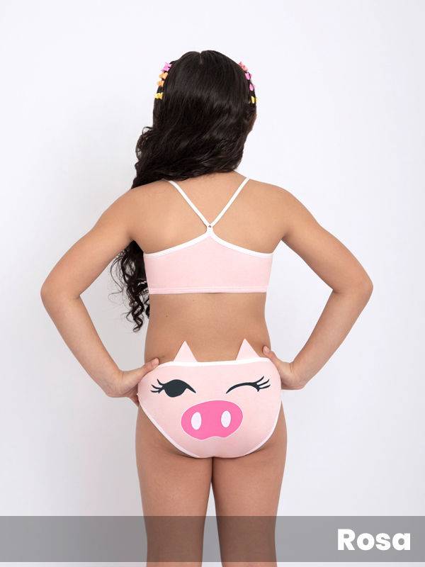 Conjunto Top en Alg/Lyc Estampado y culote con Orejas 3D.
