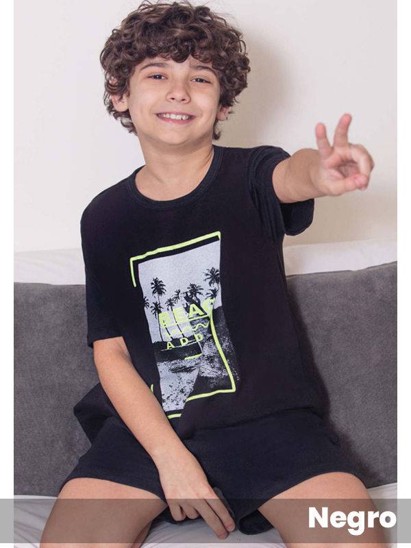 Pijama De Algodón 100 % Remera con Estampa