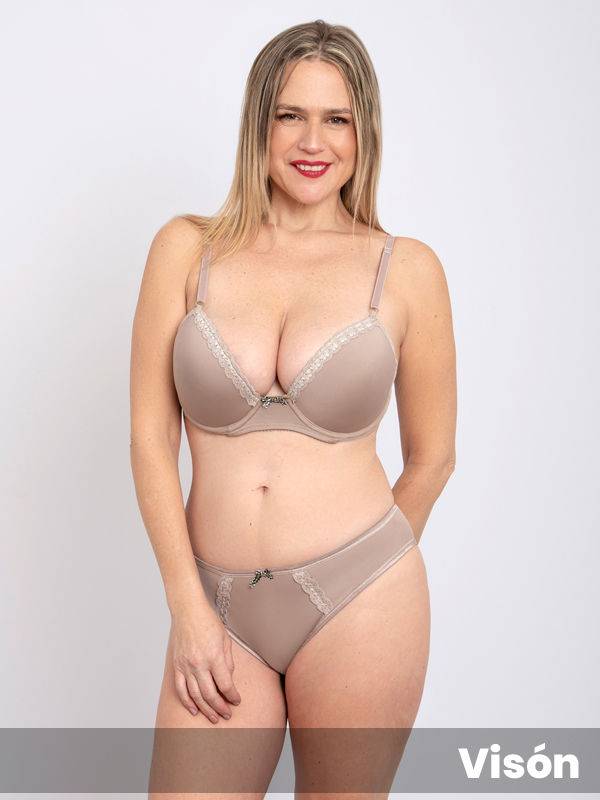 Conjunto taza soft microfibra con detalle de puntilla con vedetina