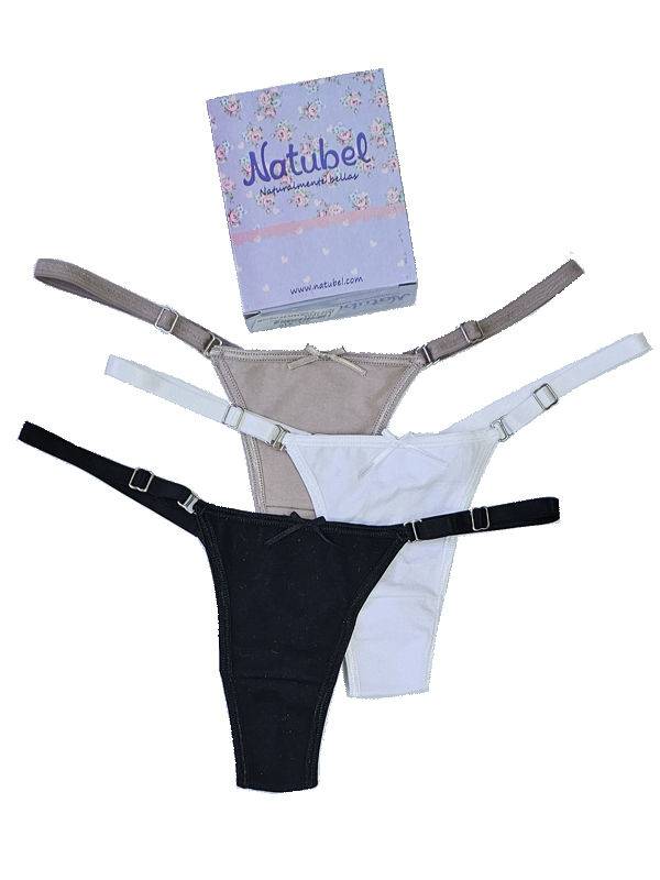 Pack x3 bombacha colaless en Algodón con Lycra Lisa Regulable