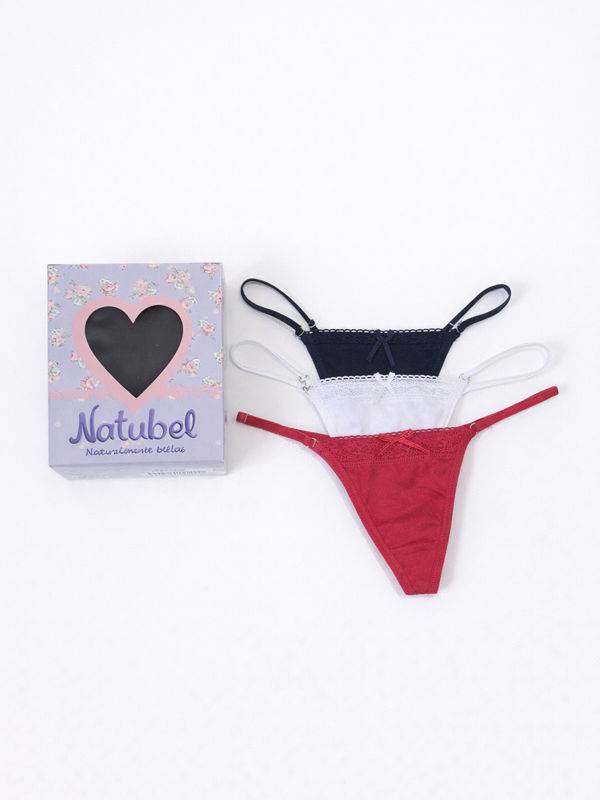 Pack X3 Colaless en Algodón con Lycra y Puntilla, REGULABLE HILO DENTAL