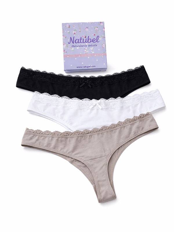 Pack x3 bombacha colaless en Algodón con Lycra y Puntilla talle L