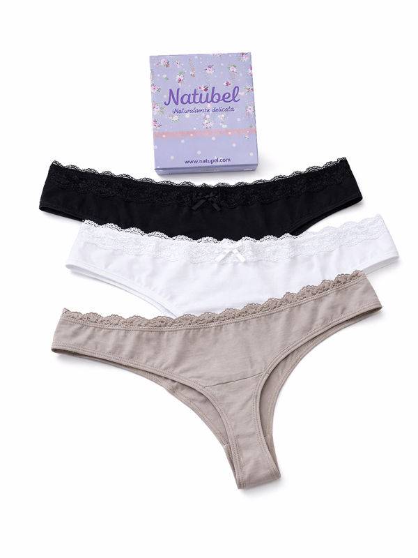 Pack X3 Bombacha Colaless En Algodón Con Lycra Y Puntilla Talle M