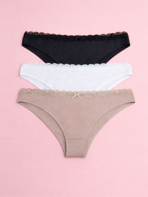 Pack X3 Vedetina En Algodón Con Lycra Con Puntilla Talle M