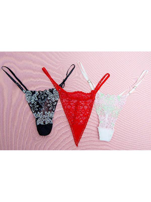 Pack x3 bombacha colaless Regulable de Puntilla y Tul Bordado