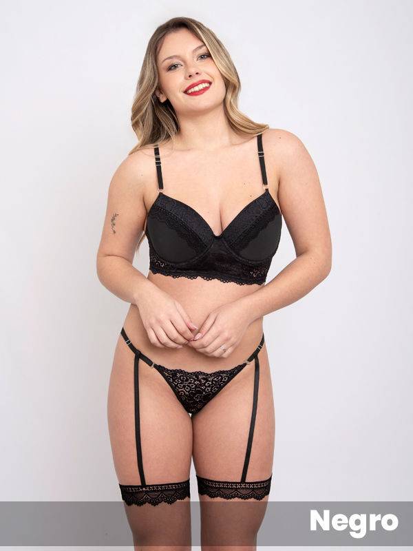 Taza Soft Tipo Corsette De Microfibra Y Encaje Con Culotelles Y Porta Ligas Desmontable.