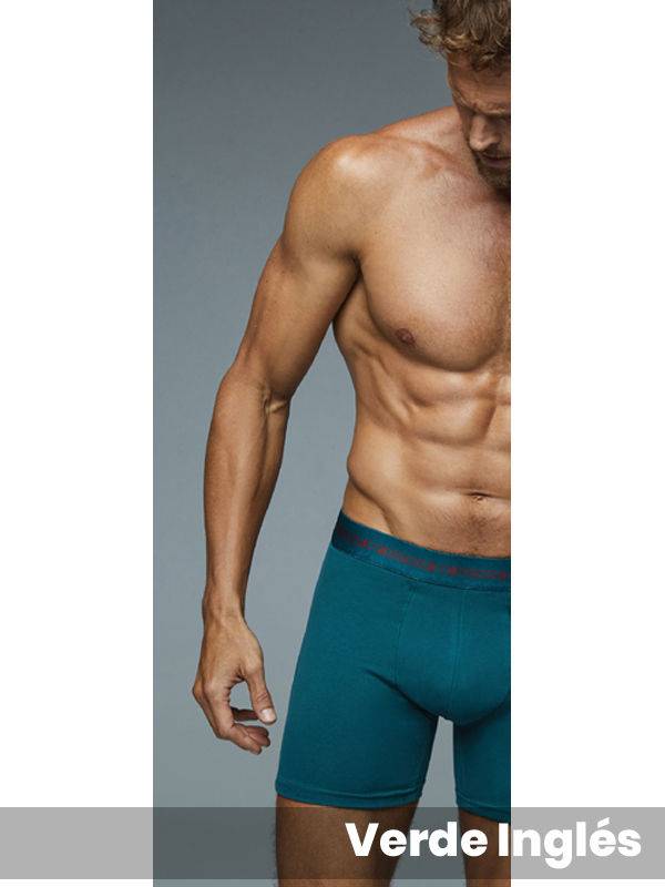 Boxer algodón-lycra liso anatómico pinza central pierna larga