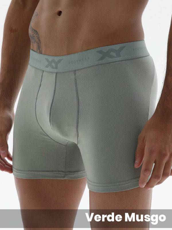 Boxer algodón-lycra liso anatómico pinza central pierna larga