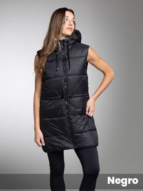 Chaleco largo con capucha, doble carrete