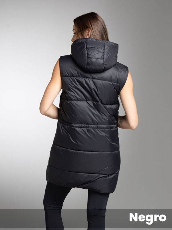 Chaleco largo con capucha, doble carrete