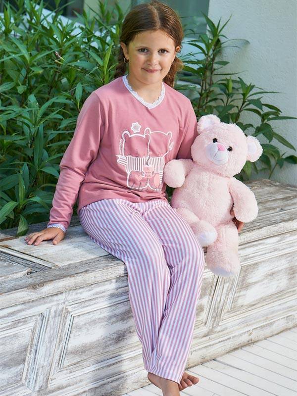 Pijama DOLCE VITA remera lisa y pantalon modal rayado