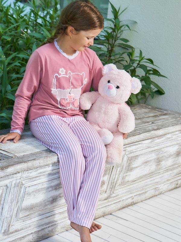 Pijama DOLCE VITA remera lisa y pantalon modal rayado