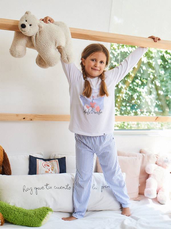 Pijama Dolce Vita Remera Lisa Y Pantalon Modal Rayado