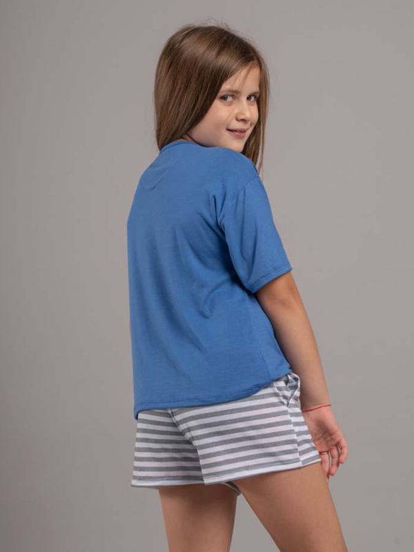 Remera manga corta Marina y Short con Bolsillos Rayado Viscosa con Lycra