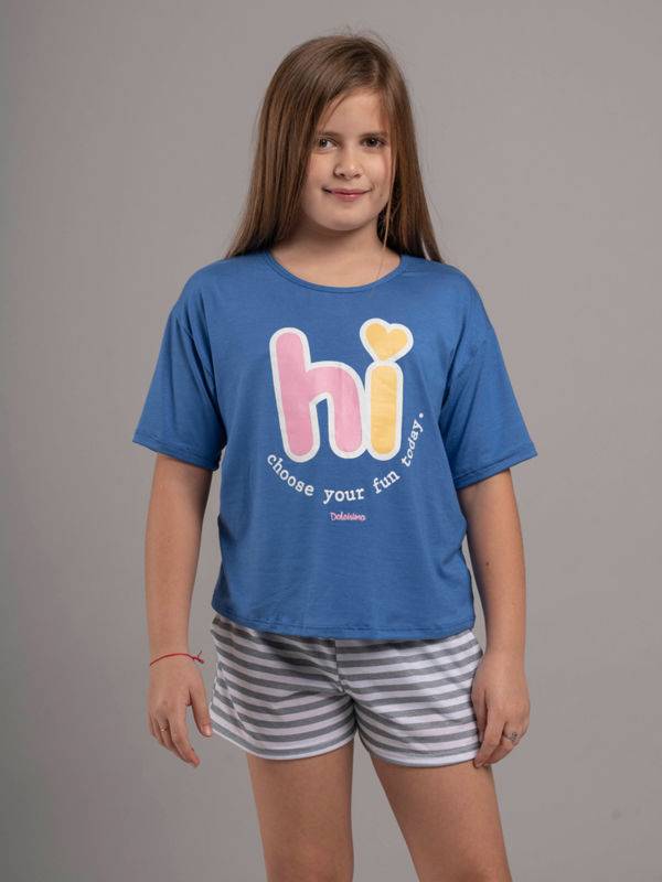 Remera manga corta Marina y Short con Bolsillos Rayado Viscosa con Lycra