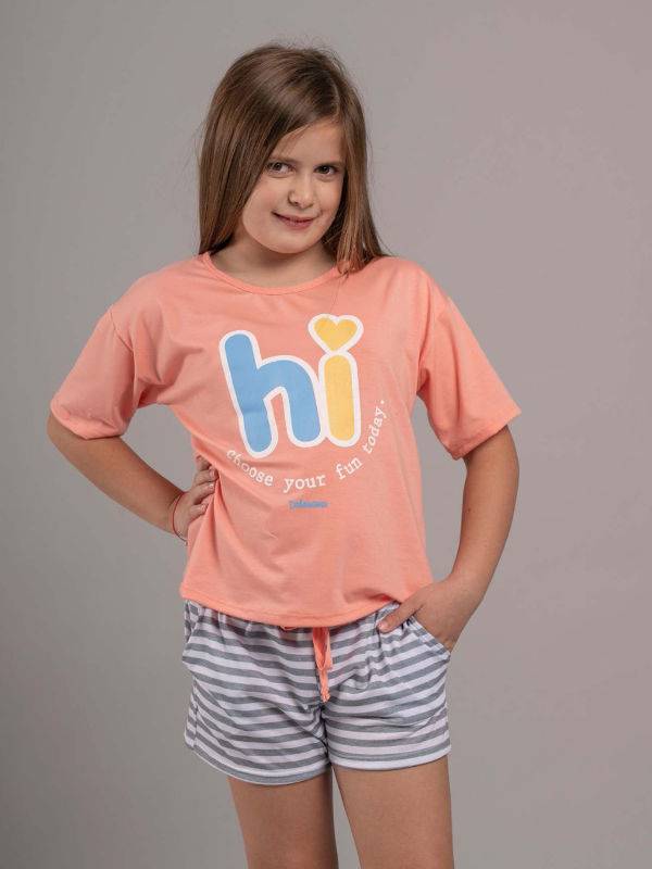 Remera Manga Corta Marina Y Short Con Bolsillos Rayado Viscosa Con Lycra