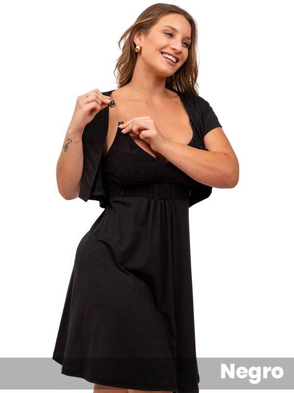 Conjunto Camison Maternal Y Saquito Viscosa Y Encaje Moi