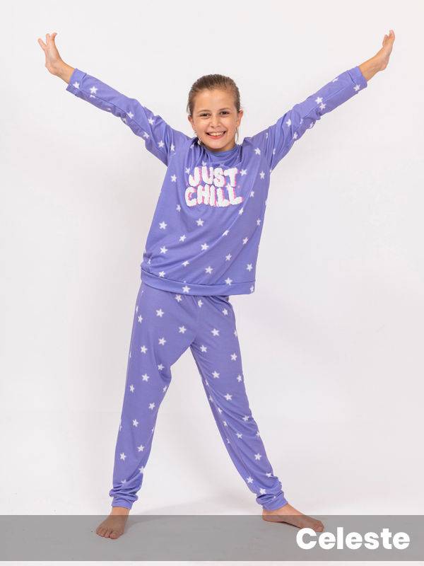 Pijama teen algodón viscosa estampado con puño Just Chill
