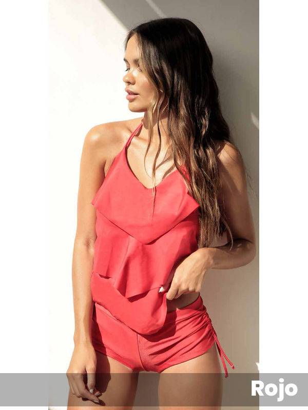 Malla Tanquini Volados En V Soft Liso Short Tiras