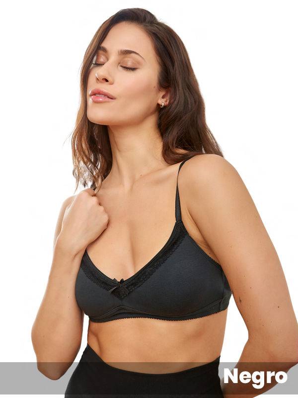 Soutien taza doble sin arco, algodón lycra y puntilla