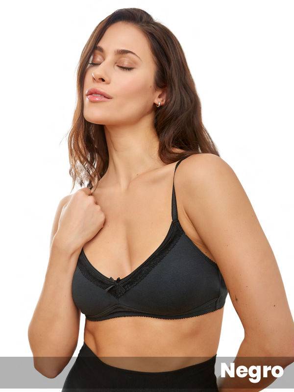 Soutien confort taza doble sin arco de algodón lycra® y puntilla