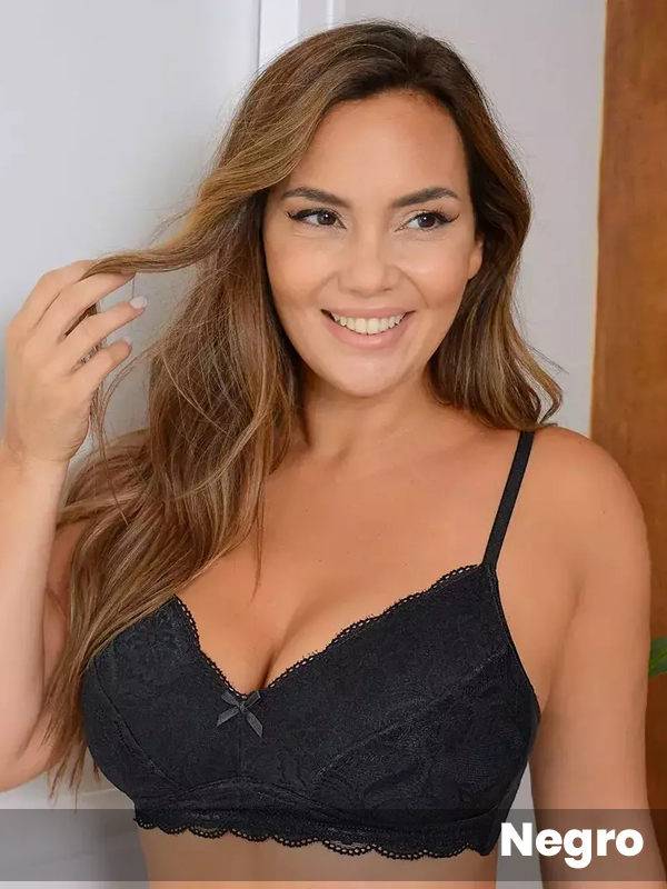 Corpiño confort taza doble sin armar de algodon con lycra y puntilla