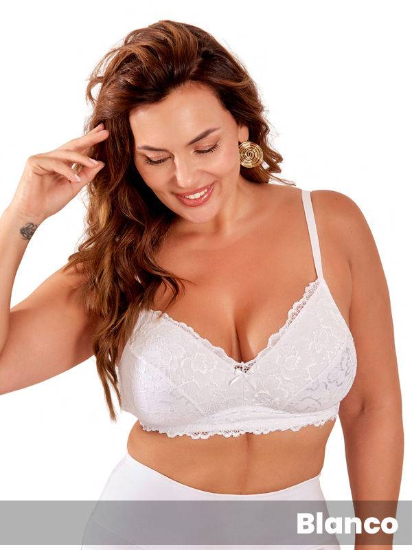 Corpiño Confort Taza Doble Sin Armar De Algodon Con Lycra Y Puntilla