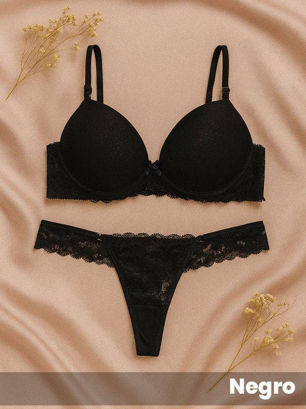 Conjunto taza soft y colaless de micro. fantasia y puntilla