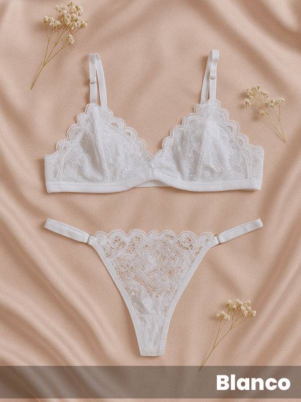 Conjunto bralette forrado y tanga less de puntilla