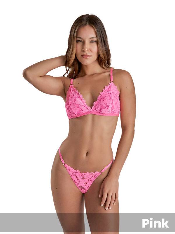 Conjunto bralette forrado y tanga less de puntilla