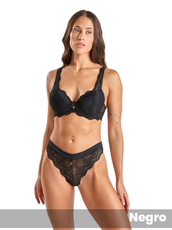 Conjunto de taza soft y colaless de microfibra y puntilla