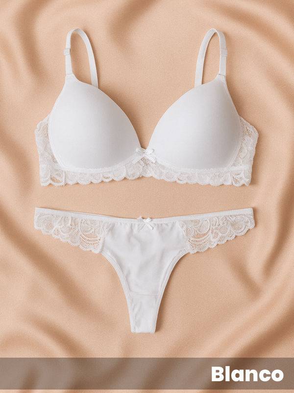 Conjunto taza soft triangulo y colaless microfibra y puntilla