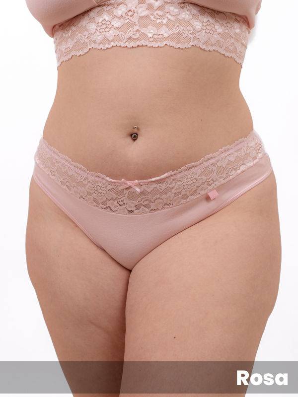 Colaless grande algodón con lycra cintura de puntilla rosa