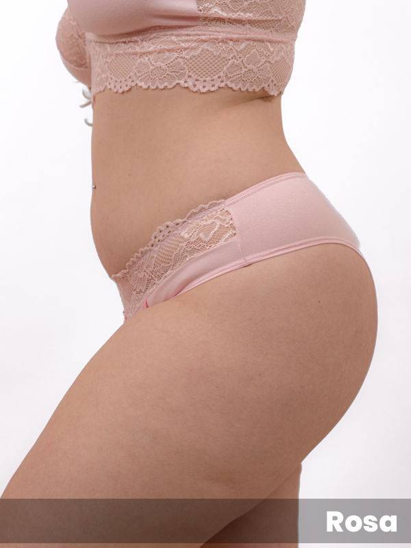 Colaless grande algodón con lycra cintura de puntilla rosa