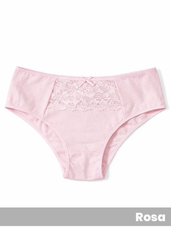 Bombacha Vedetina Tiro Corto Algodón Con Puntilla Rosa