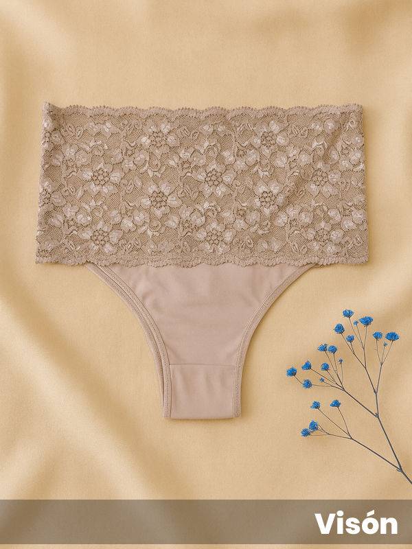 Culote vedetina alta, cintura de puntilla con microfibra