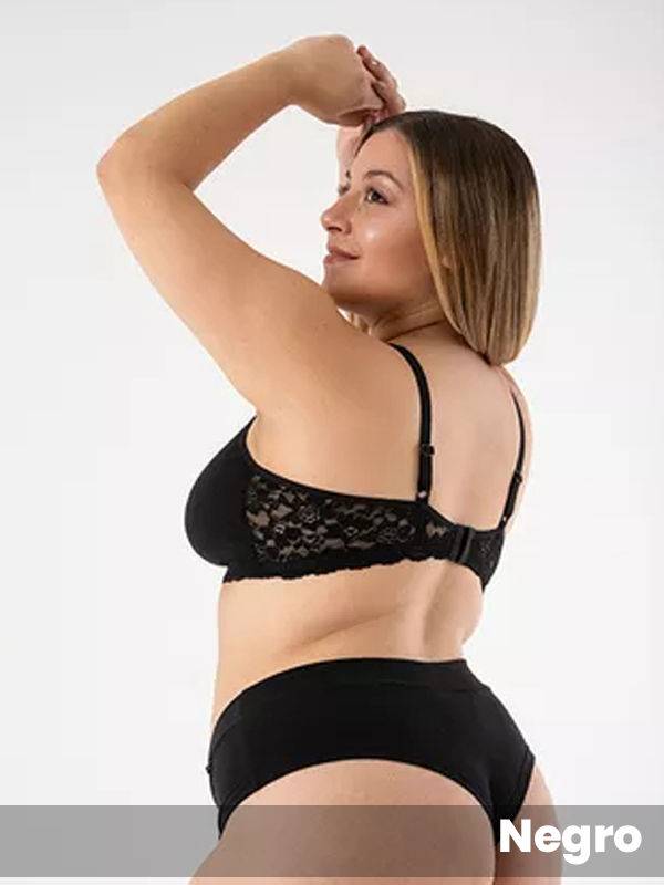 Corpiño espalda reducida algodón y puntilla con taza tipo D