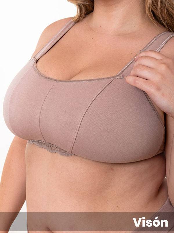 Corpiño espalda reducida algodón y puntilla con taza tipo D