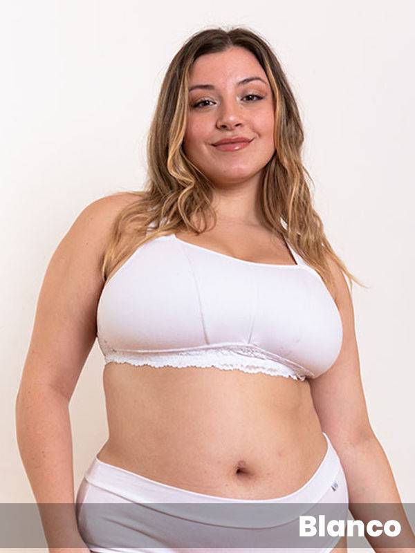 Corpiño Espalda Reducida Algodón Y Puntilla Con Taza Tipo D