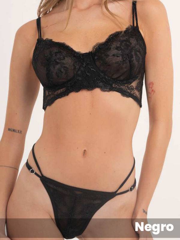Conjunto Soutien con aro y base con less regulable tul bordado