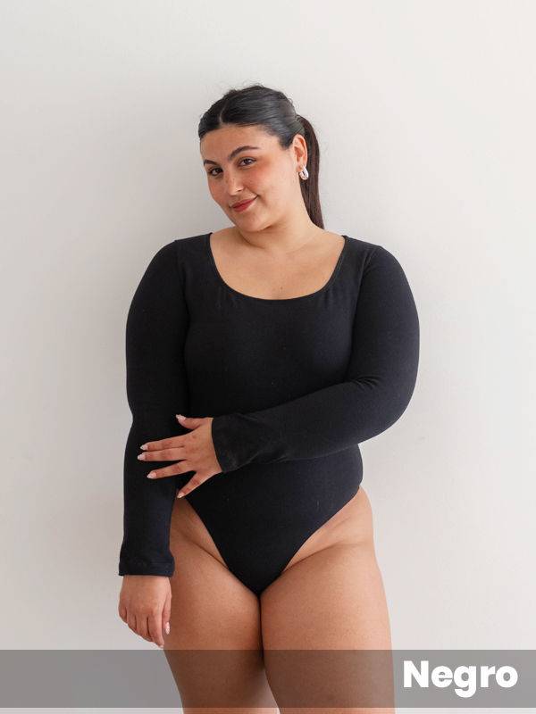 Body Roma algodón-lycra manga larga cuello cuadrado