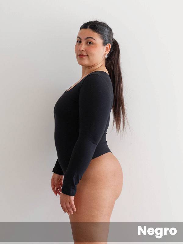 Body Roma algodón-lycra manga larga cuello cuadrado