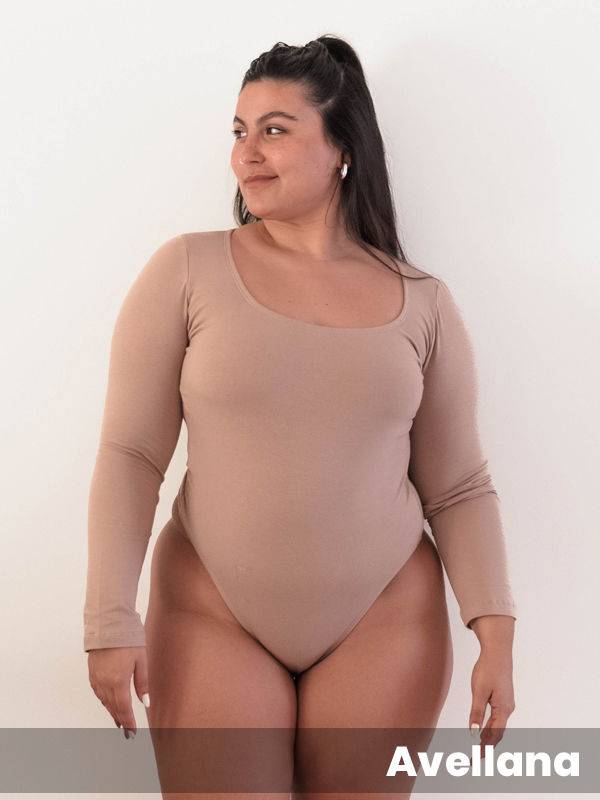 Body Roma algodón-lycra manga larga cuello cuadrado